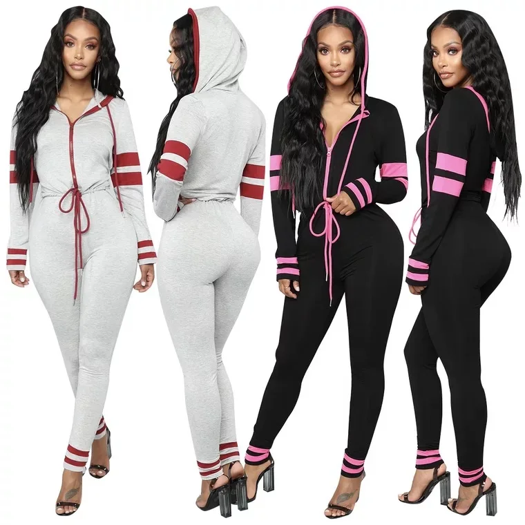 

Fashion Streetwear Bodycon Rompers Womens Jumpsuit Elegant Long Sleeves Woman Hooded Overalls Casual Jumpsuit Female Body Cheap