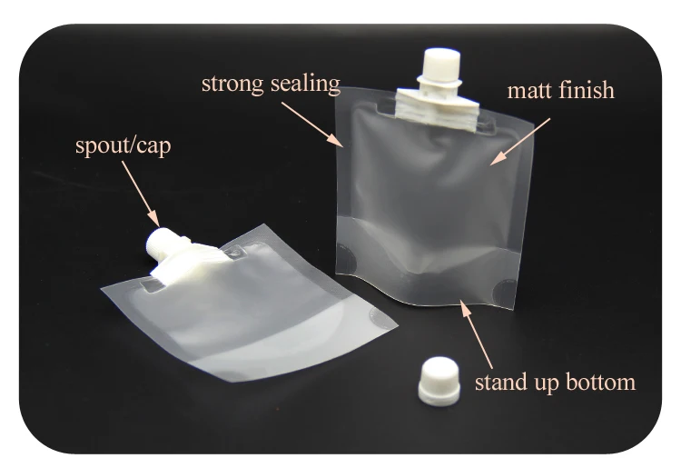 venta al por mayor frente claro pequeñas bolsas flip top boquilla soporte  pico bolsa plástico bolsas de plástico embalaje