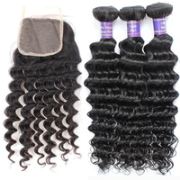 

brazilian human hair extension deep wave 4 x 4 lace frontal with 3 hair bundles