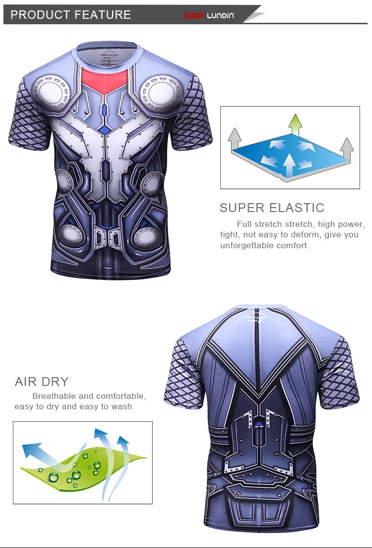 Customised 3D Printing shortsleeve tshirt marvel rash guard super hero t-shirts
