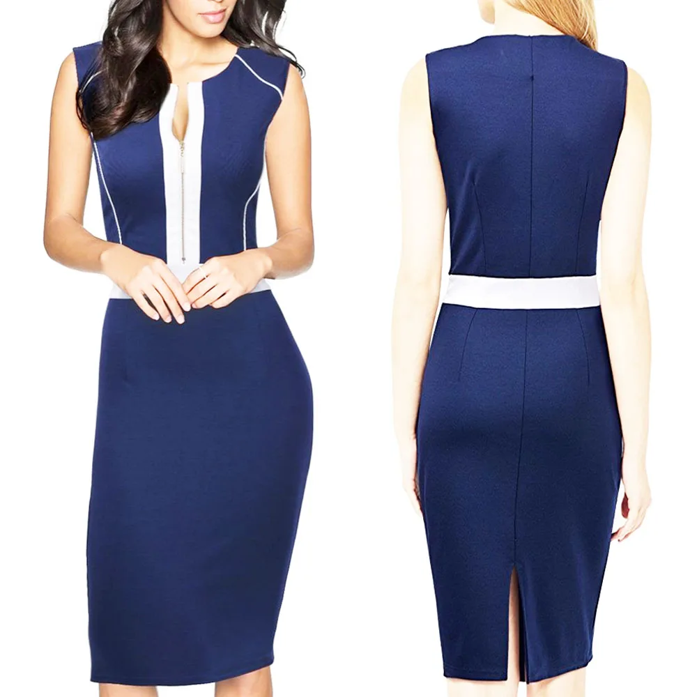 

Clothes women Summer V Neck zipped Tunic Bodycon Office Wear Work casual pencil Dresses