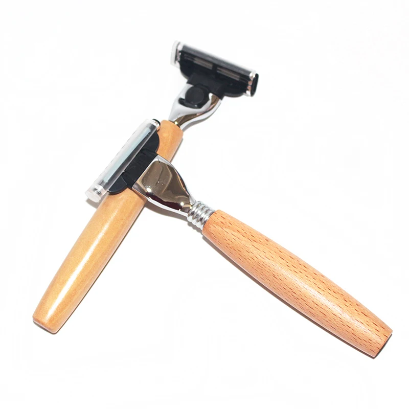 

2019 New Product Comfort Handle Laser Engraved Logo Sustainable Development Razor Wood Handle, Natural color
