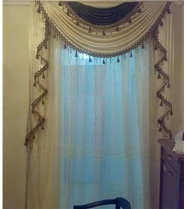 Curtain Cream Brown Drapes Furnishing Beautiful Tassel Fabric