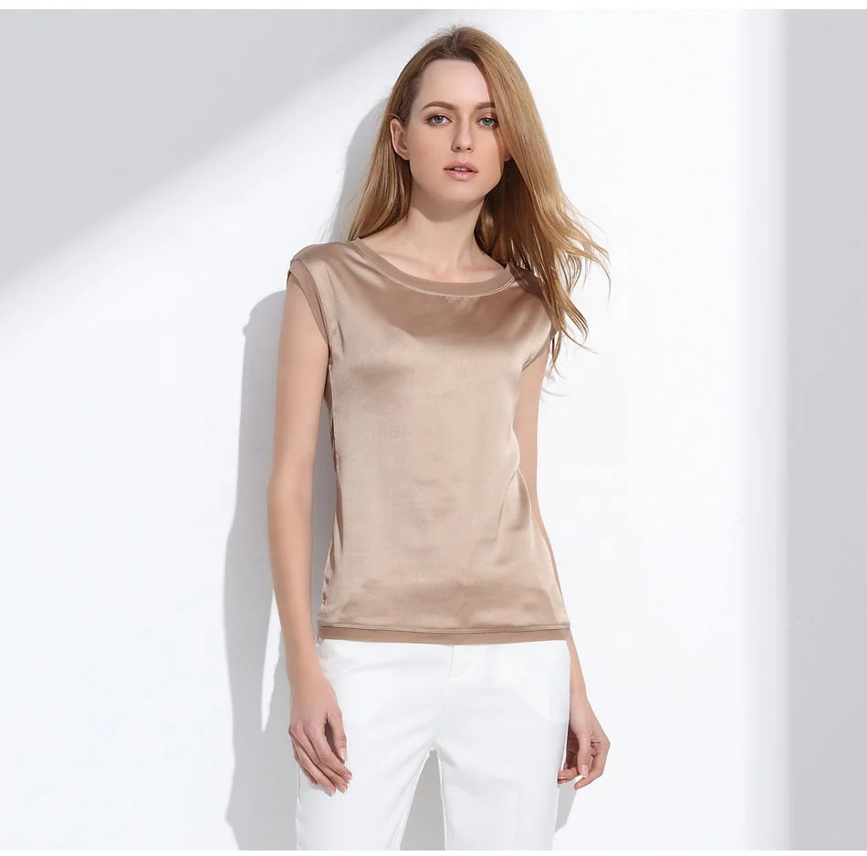 

Summer women blouses new casual chiffon silk blouse slim sleeveless O-neck blusa feminina tops shirts solid 6 color