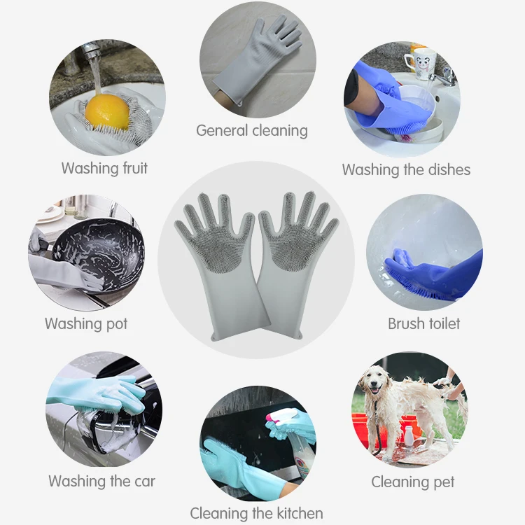New Magic Multi Function Reusable Silicone Scrubber Gloves For Kitchen 11