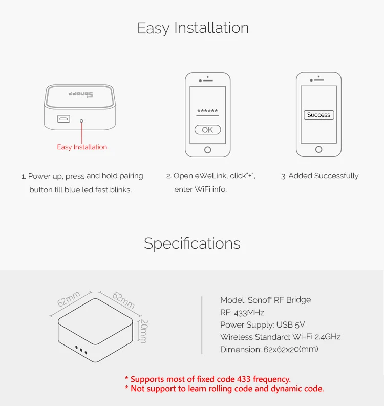 Sonoff RF Brigde WiFi 433Mhz Wireless Signal 16