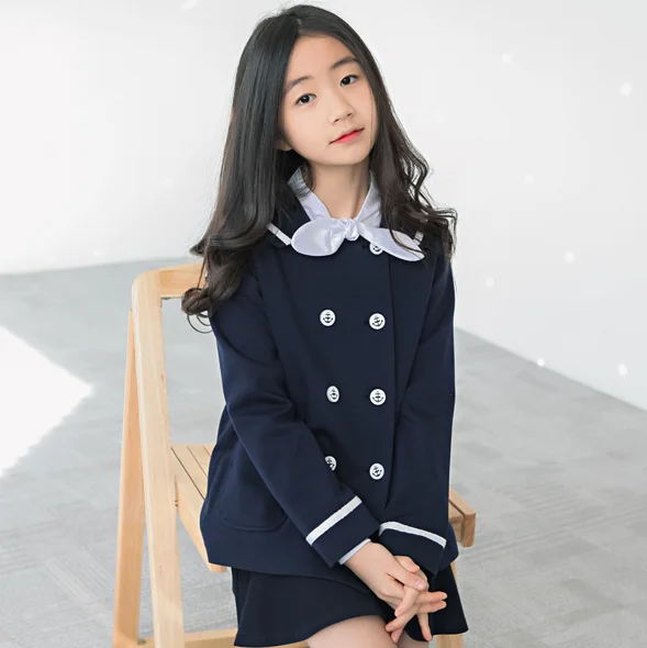Kids Hand Knitted School Uniform Sweaters Business Suits For Girls