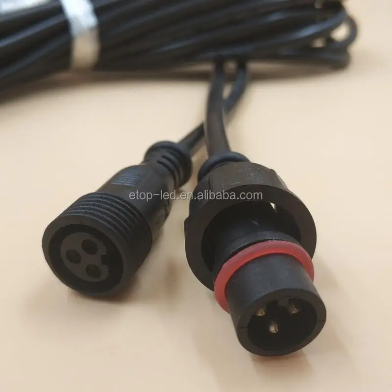 3 Core Black 18awg Ip65 Waterproof Extension Cable 3m/10ft With 13.5mm