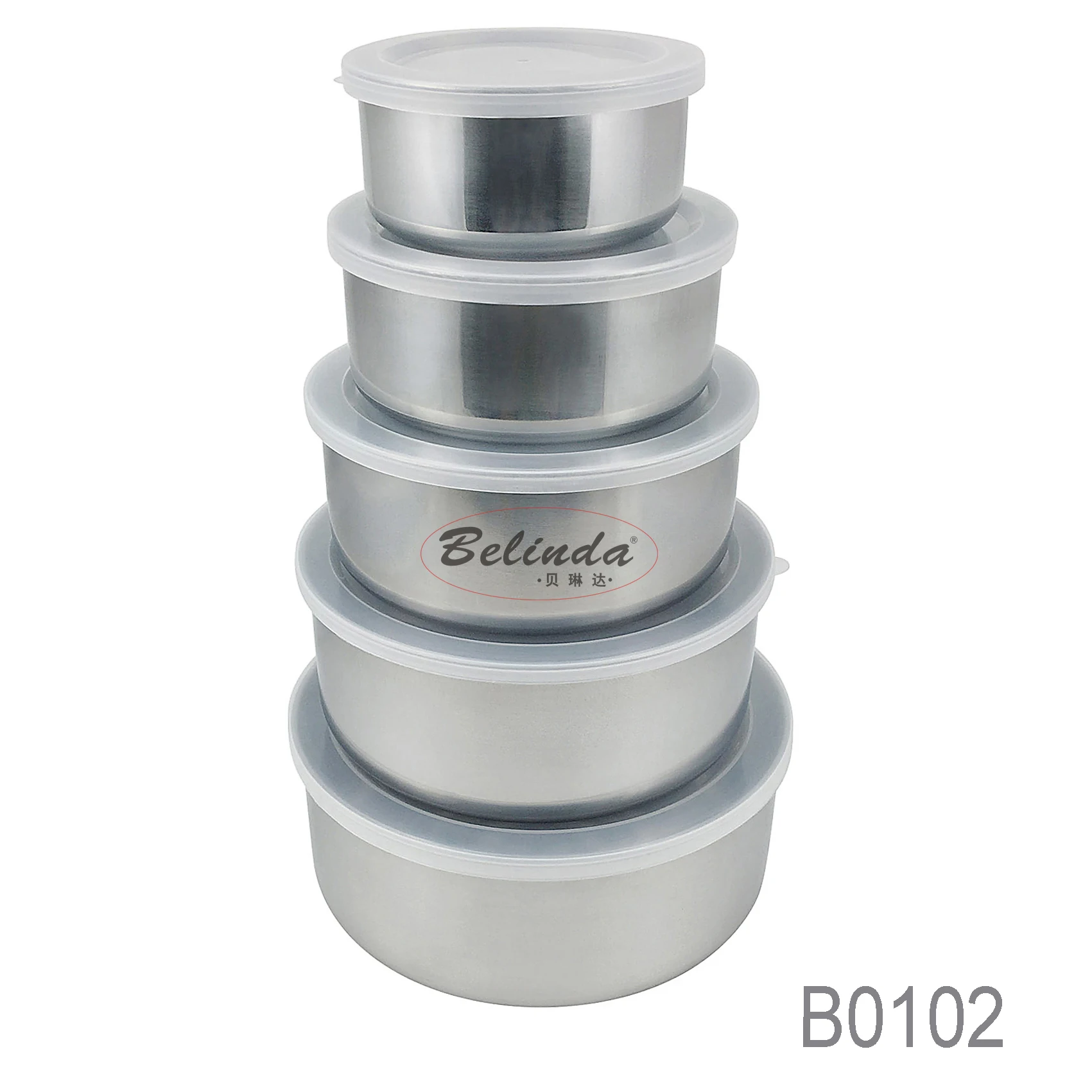 5Pcs Metal Food Storage Container Set Round Stainless Steel Lunch BoxB0102-1