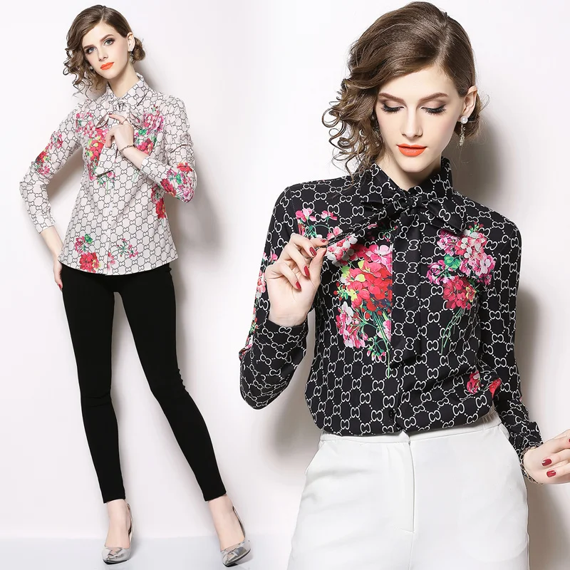 wholesale in stock women top blouses Long Sleeve new designs ladies work blouses