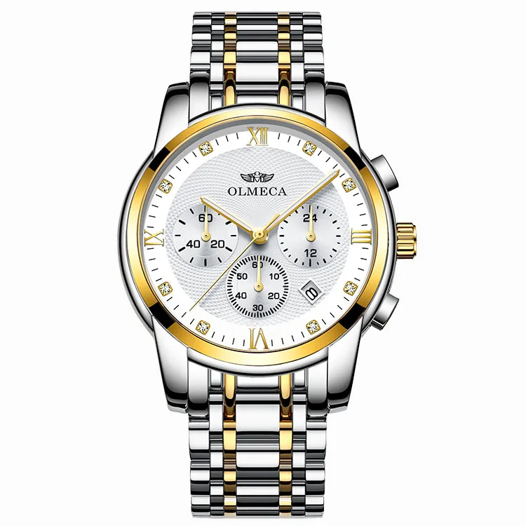 

Stock Men Watch Luxury Silver Chain Band Quartz Wrist Watch Clock Chronograph Ralogio Masculino Watches