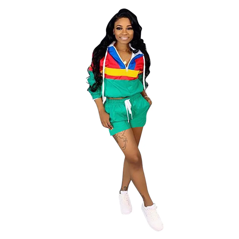 

Summer women sport dress Casual Patchwork Two-piece Shorts Set