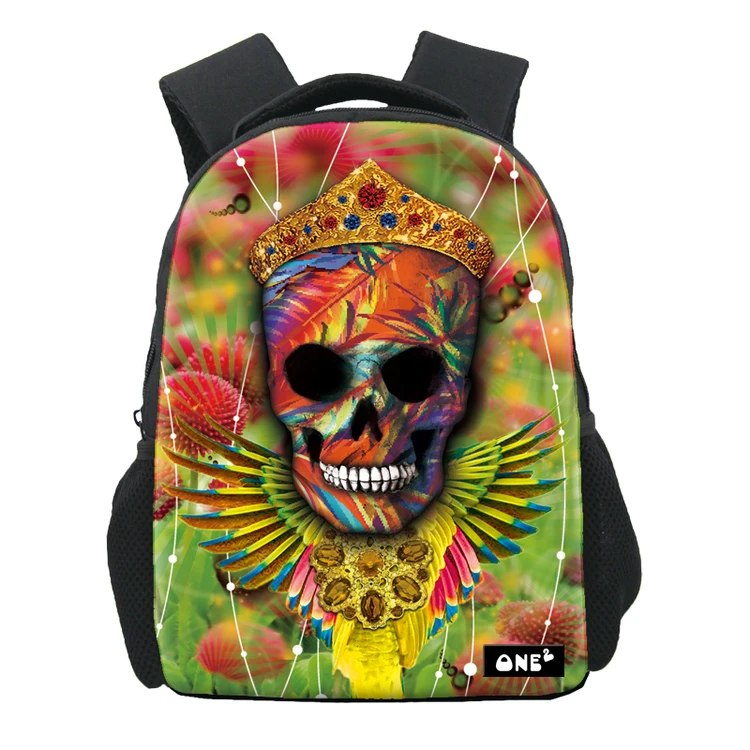

ONE2 Design green skull flowers cool school students bag backpack for school children kids, Customized