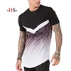 Latest short Sleeve Gradient rose T-shirt slim fit longline curved hem t-shirts customized logo printing for men