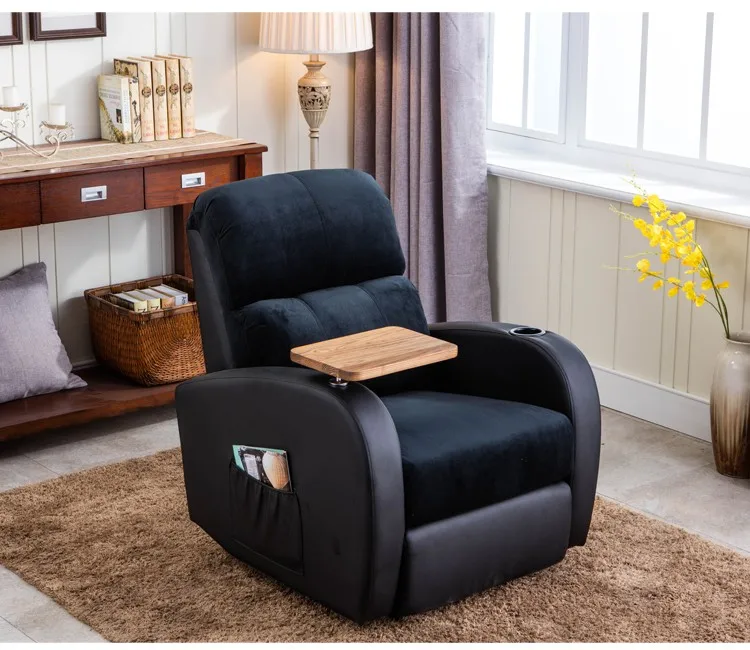 Manual Recliner With Tray Tables,Arm Chrome Legs,Dark Green Fabric