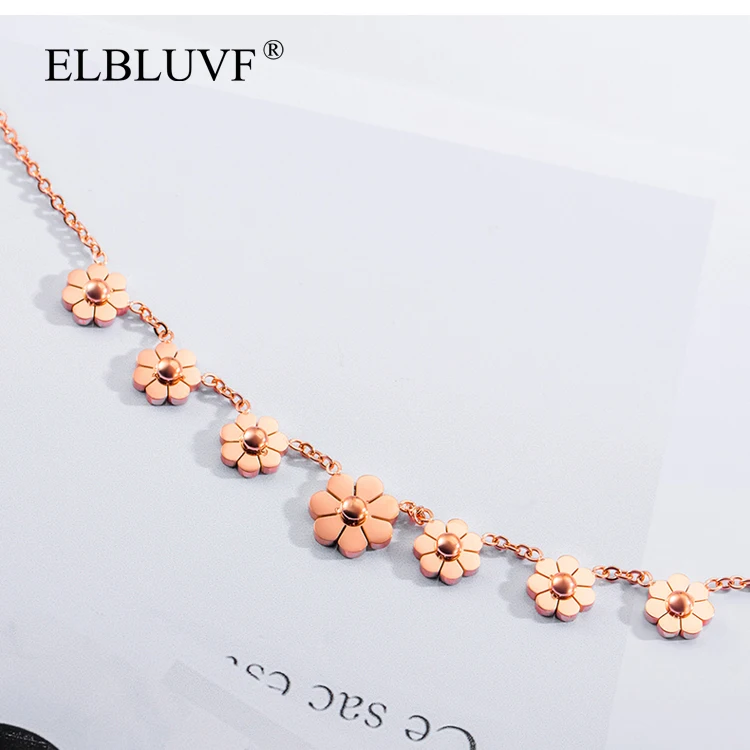 

ELBLUVF Free Shipping Stainless Steel Daisy Shape Pendant Necklace Flower Necklace Jewelry For Women Girl Ladies, Rose gold