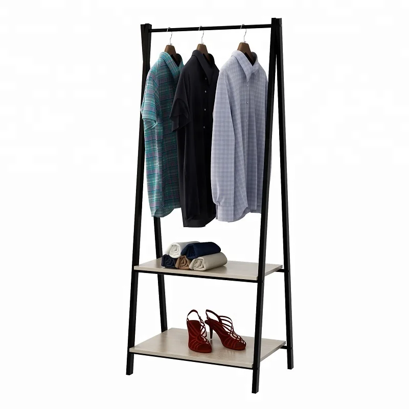 Decorative Metal Garment Rack Bedroom Clothes Display Rack With 2