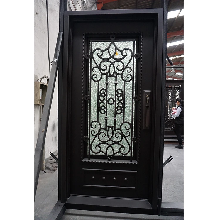  Puerta de entrada de puerta de hierro forjado a medida con  panel de vidrio operable : Herramientas y Mejoras del Hogar