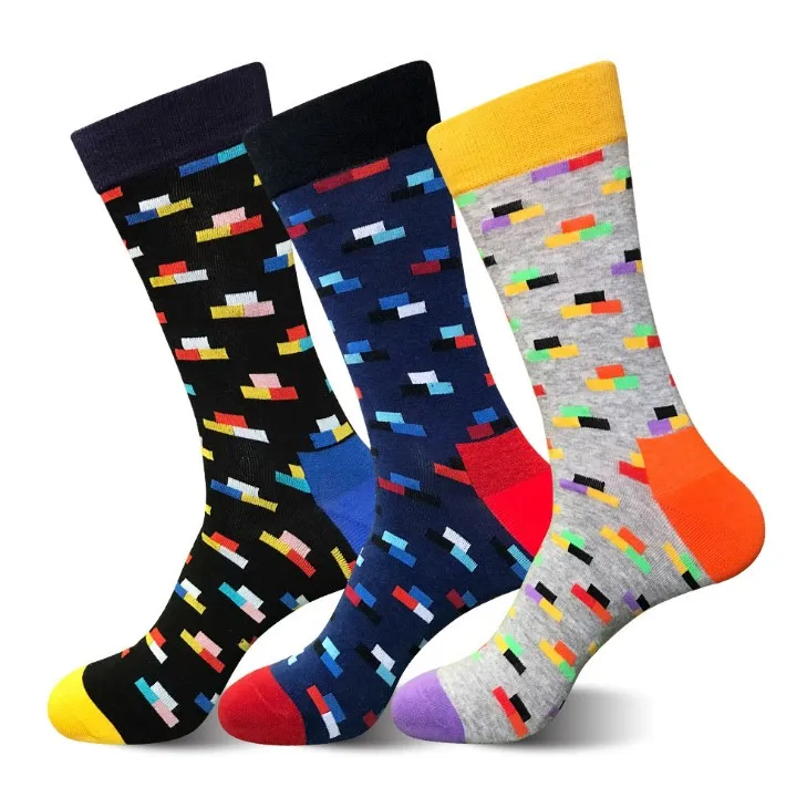

Men's socks cotton assorted colors polka-dot style striped personality tide black crew socks