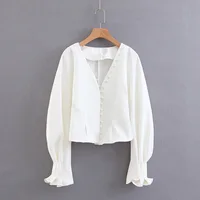 

V neck long sleeve button up shirt women spring korean style good quality clothing