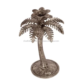White Metal Palm Tree Candle Stand Rajasthani Designer White Metal Palm Tree Candle Stand