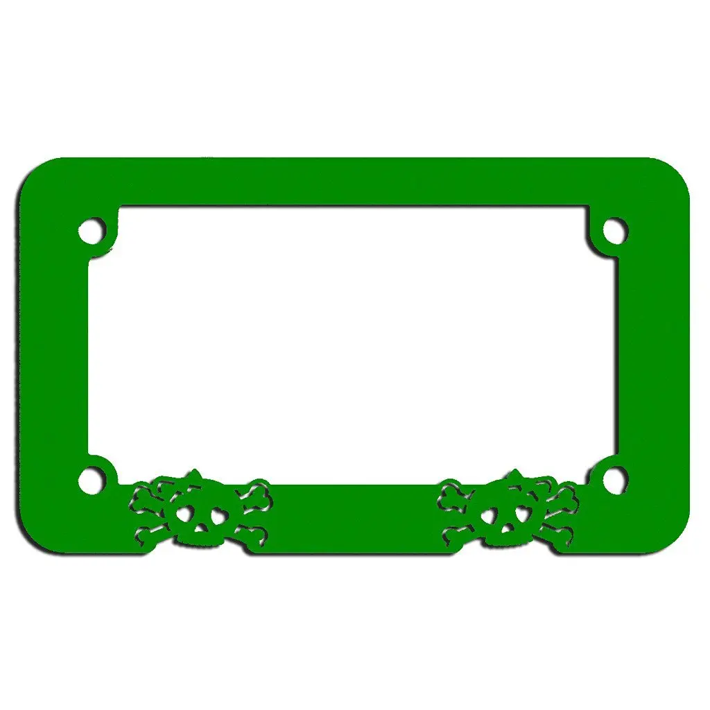 Green Powdercoat Motorcycle License Plate Frame Rockabilly Emo Skull Girly Skull - 1 Piece - Ferreus Industries - LIC-122-Green