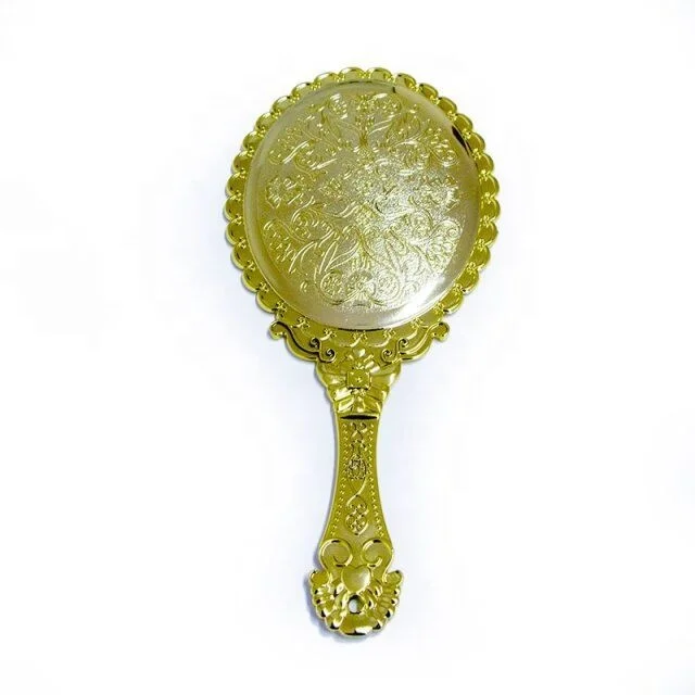 

Wholesale Gold Plastic Vintage Flower Oval Makeup Hand Held Mirror, N/a