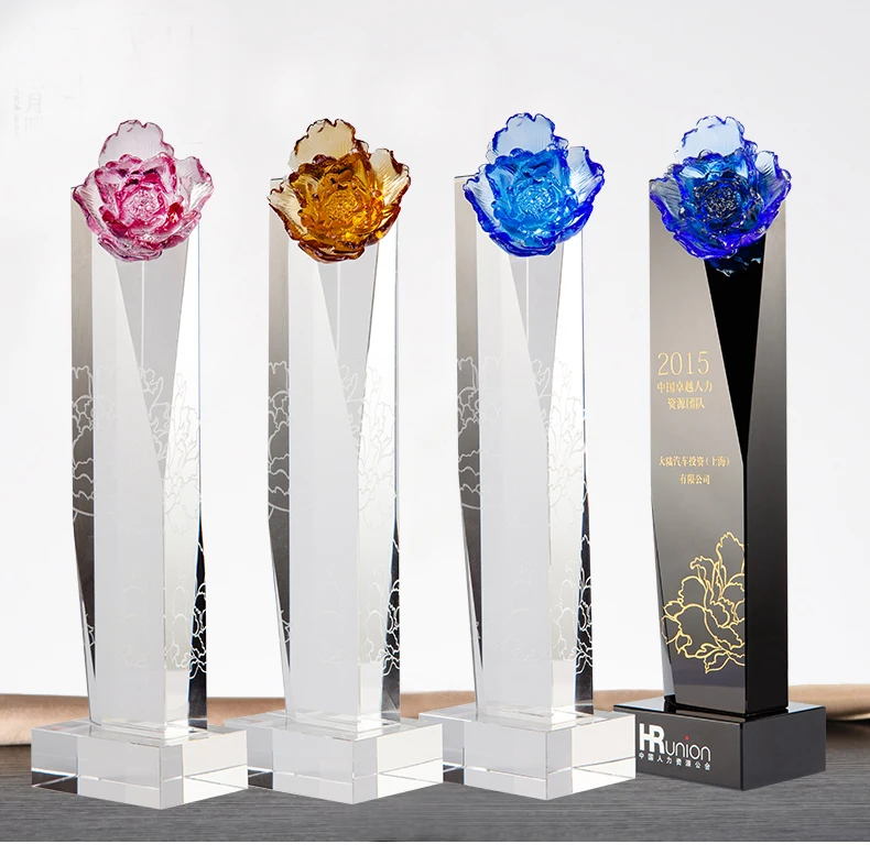 Jadevertu K9 Crystal Glass Trophy Customized Employee Awards Travel Award Flower Trophy Souvenir