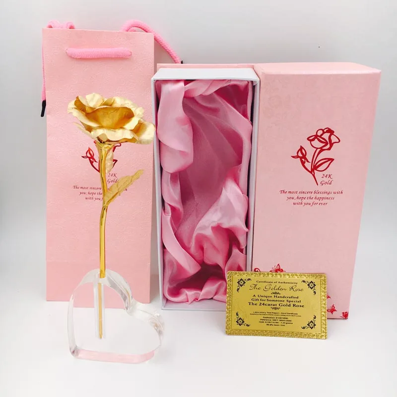 

19cm Hot Wedding Decorative Flower 24K golden Rose with gift box and certificates