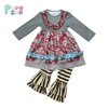 new design baby boutique vintage girls lace border blue flower outfits fall and winter