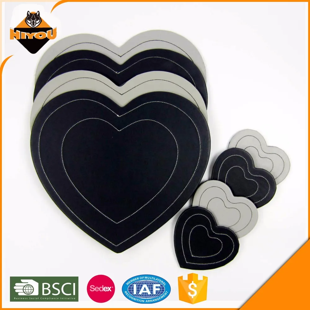 Custom Heart Shape Pu Faux Leather Dining Table Placemat With Stitching