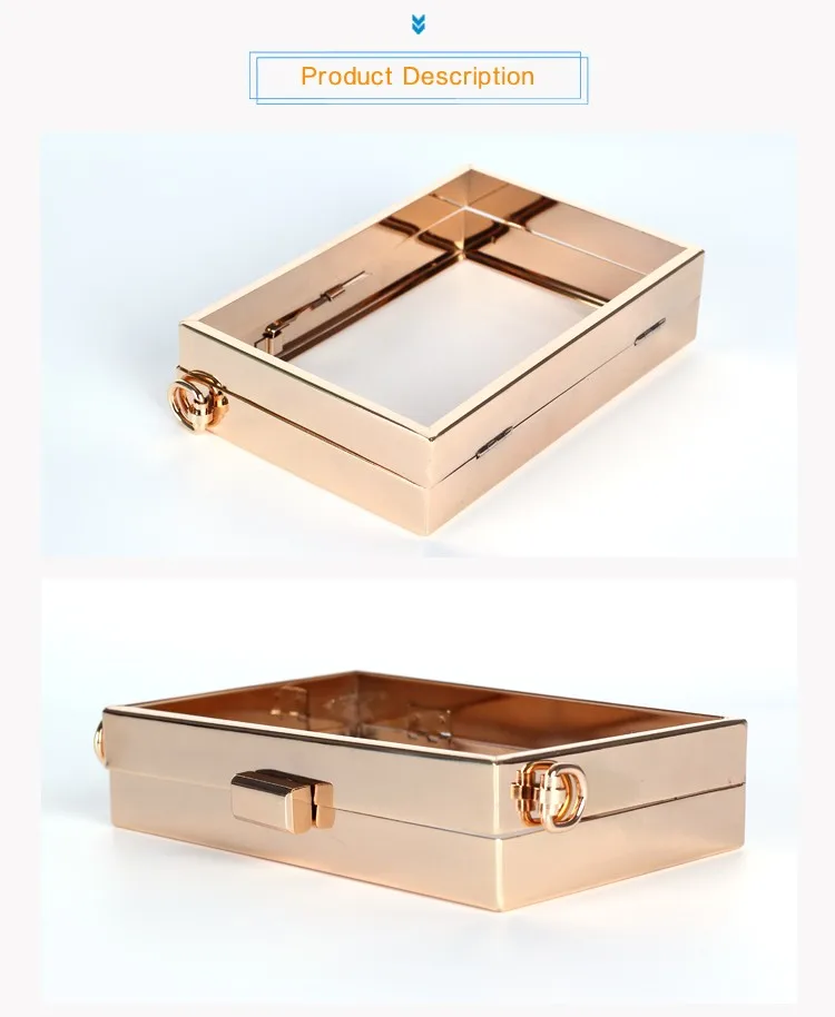 Wholesale handbags accessories custom rose gold color decorative metal purse frame box clutch bag frames