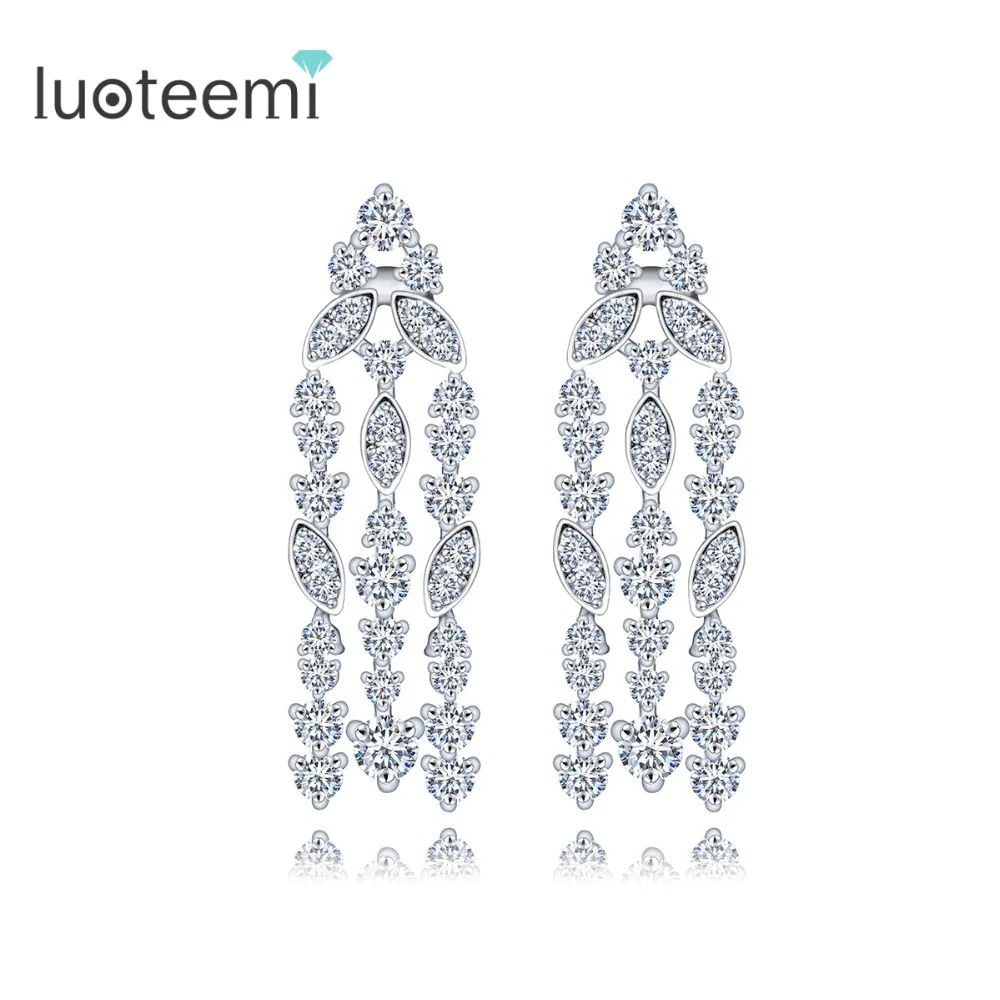 

LUOTEEMI New Brand Wholesale Women Luxury Zircon Diamond Bridal Long Tassel Wedding Earrings