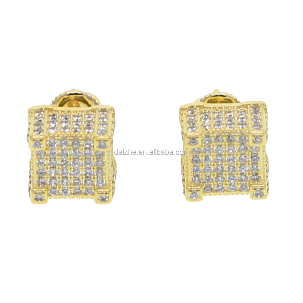 

Hip hop mens gold screw back earrings with cz mirco paved iced out stud earrings jewelry