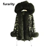 SF0380 Real fox fur lining parka with removable hood detachable lining fur parka