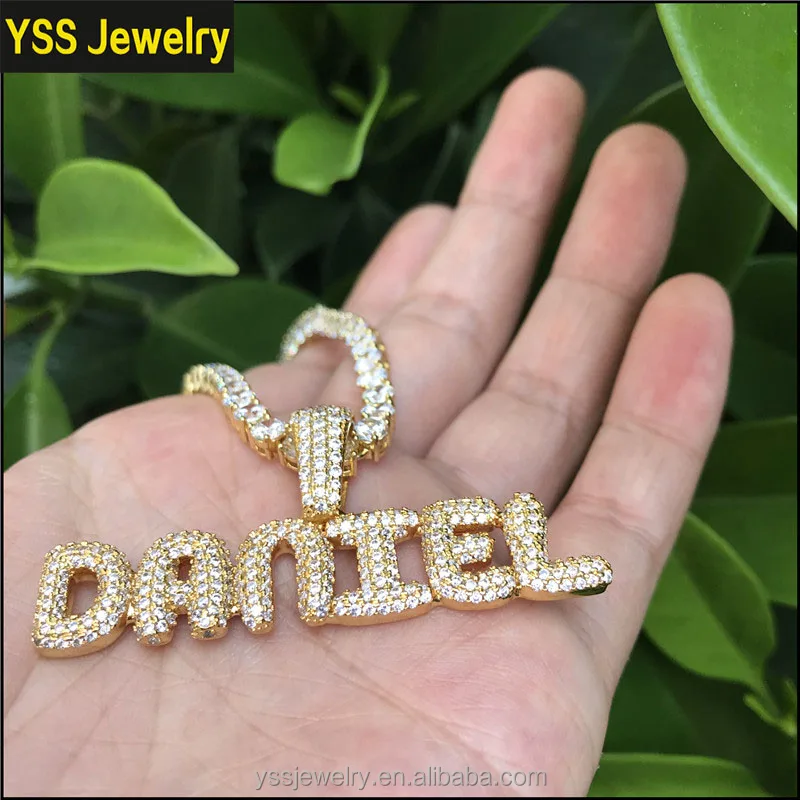 

Custom jewelry pendant Ice out Name Chain Hip hop whole sale bubble letter pendant, Yellow/white/rose gold