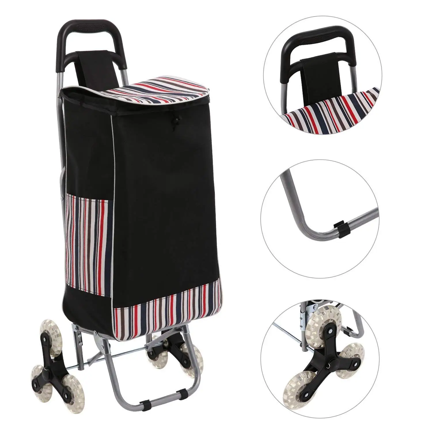 Go Up and Down Stairs 6Wheel Folding Shopping Trolley Lightweight Stair Climbing Cart with