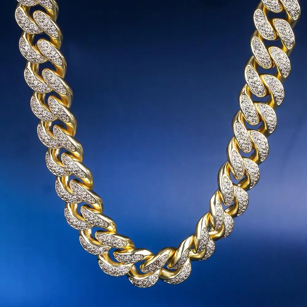 

KRKC&CO Hip Hop Bling Jewelry 12MM 24inch 14k Gold Plated Copper Iced Out Cuban Link Chain Custom Cuban Link, N/a