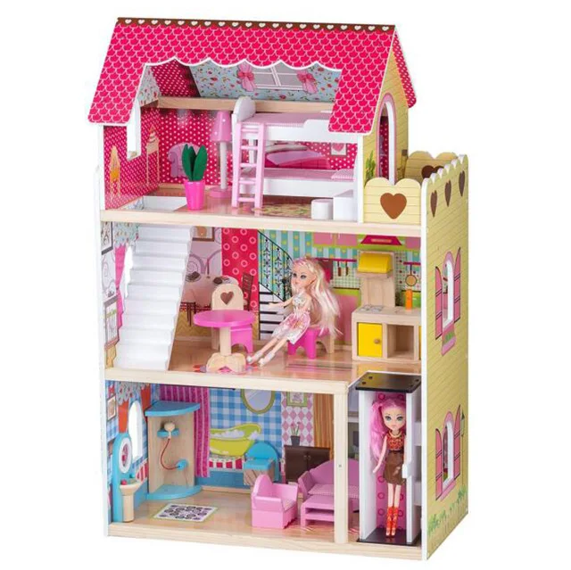 Wooden Big Doll House With 17pcs Doll House Kids Pretend Play Toy Buy