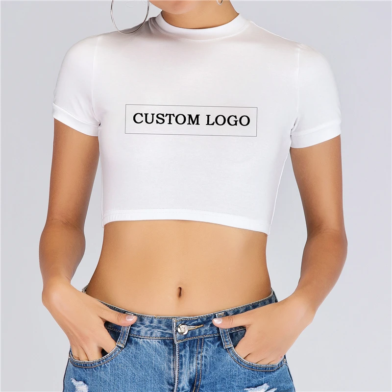 

Wholesale Women Fashion Custom Logo Print Shirt Sexy Ladies Summer Plain Tight Crop Tops