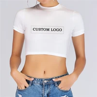 

Wholesale Women Fashion Custom Logo Print Shirt Sexy Ladies Summer Plain Tight Crop Tops