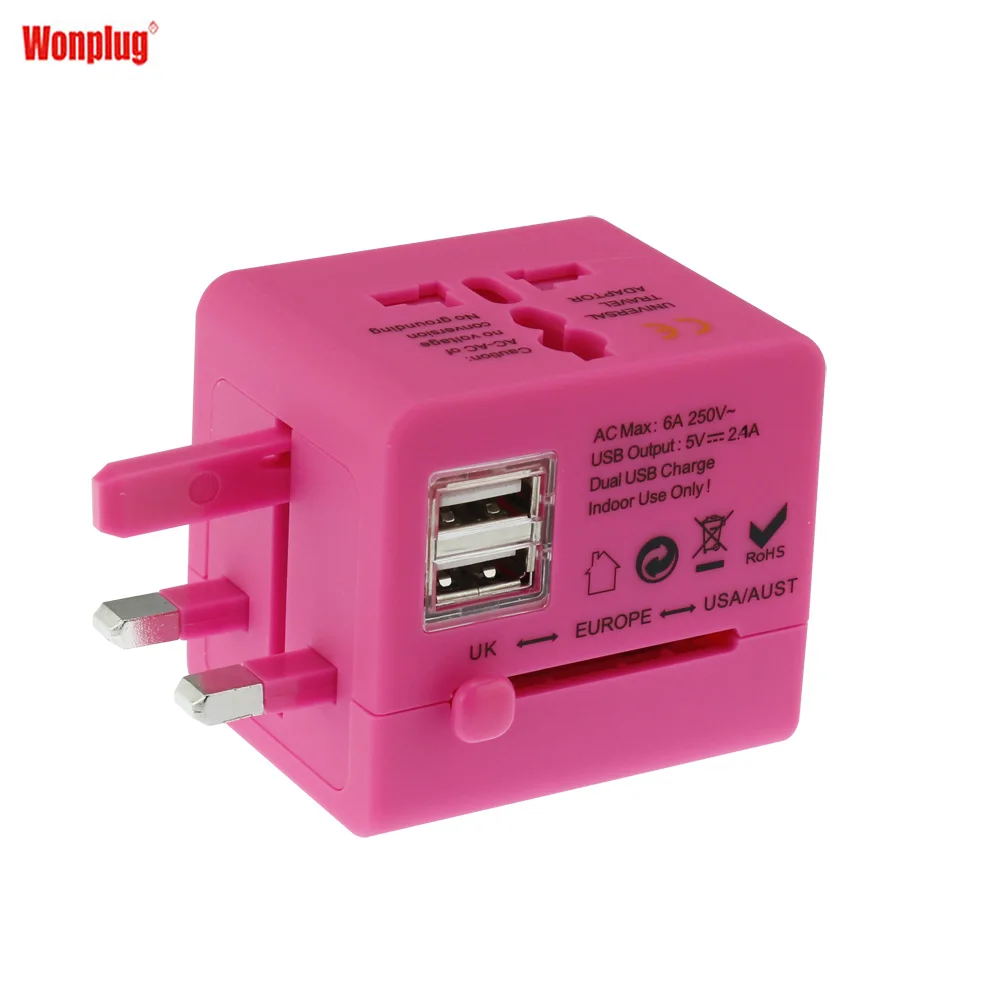 

CE ROSH approval 2.4a universal all in one adapter travel charger, Black white;green pink blue