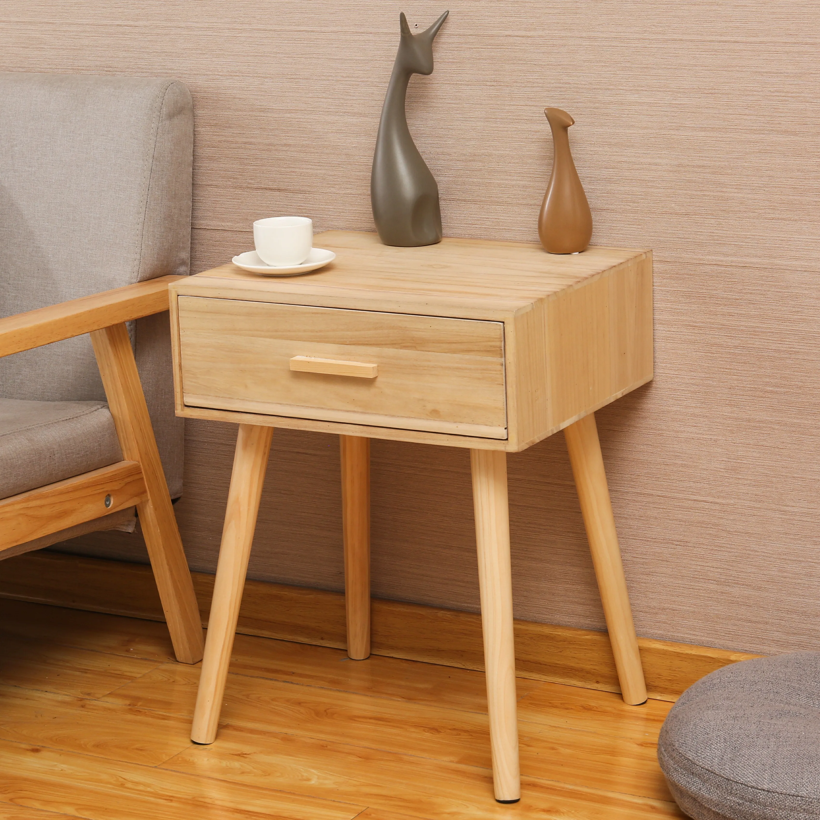 Wood Nightstand Bed Side Table Bedside With Solid 4 Wooden Legs