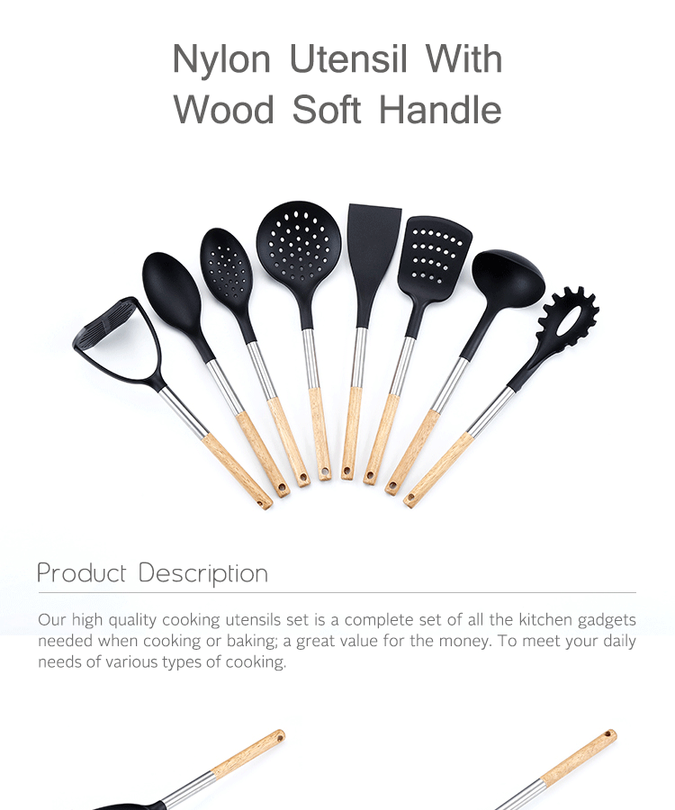 8 Piece Ecofriendly Nylon Kitchen Utensil Set With Stainless Steel And