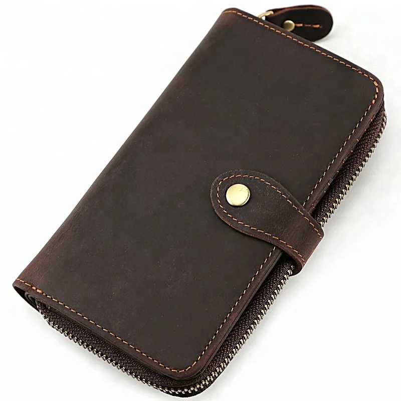 

Tiding High Quality Dark Brown Genuine Crazy Horse Cow Leather Long Wallet For Men