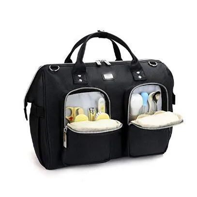 diaper bag tote with multiple separate pockets and changing pad