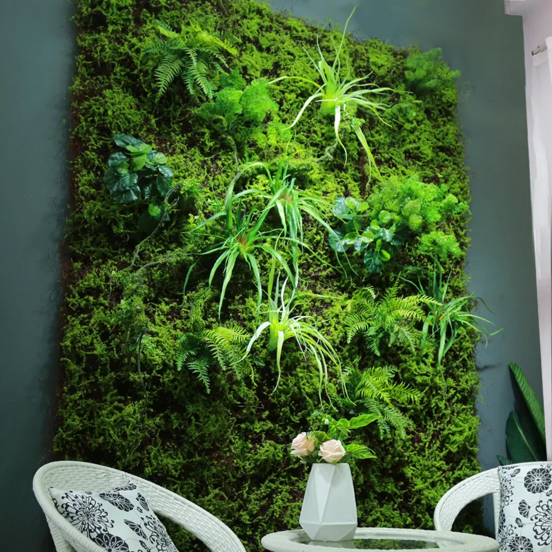 
Hot Selling Customized Free Style Fake Green Plant Wall Artificial Moss Wall Panel with Single Plants for Indoor Decoration 