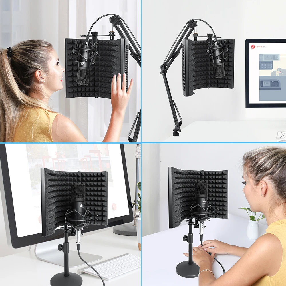Black Metal + EVA Foam panel Microphone Isolation Shield for voice recording