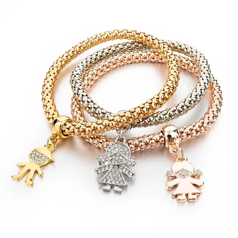 

Accessory Jewelry Wholesale Fashionable Girls Series Three Pieces Bracelets Stackable Rhinestone Bracelet For Girls