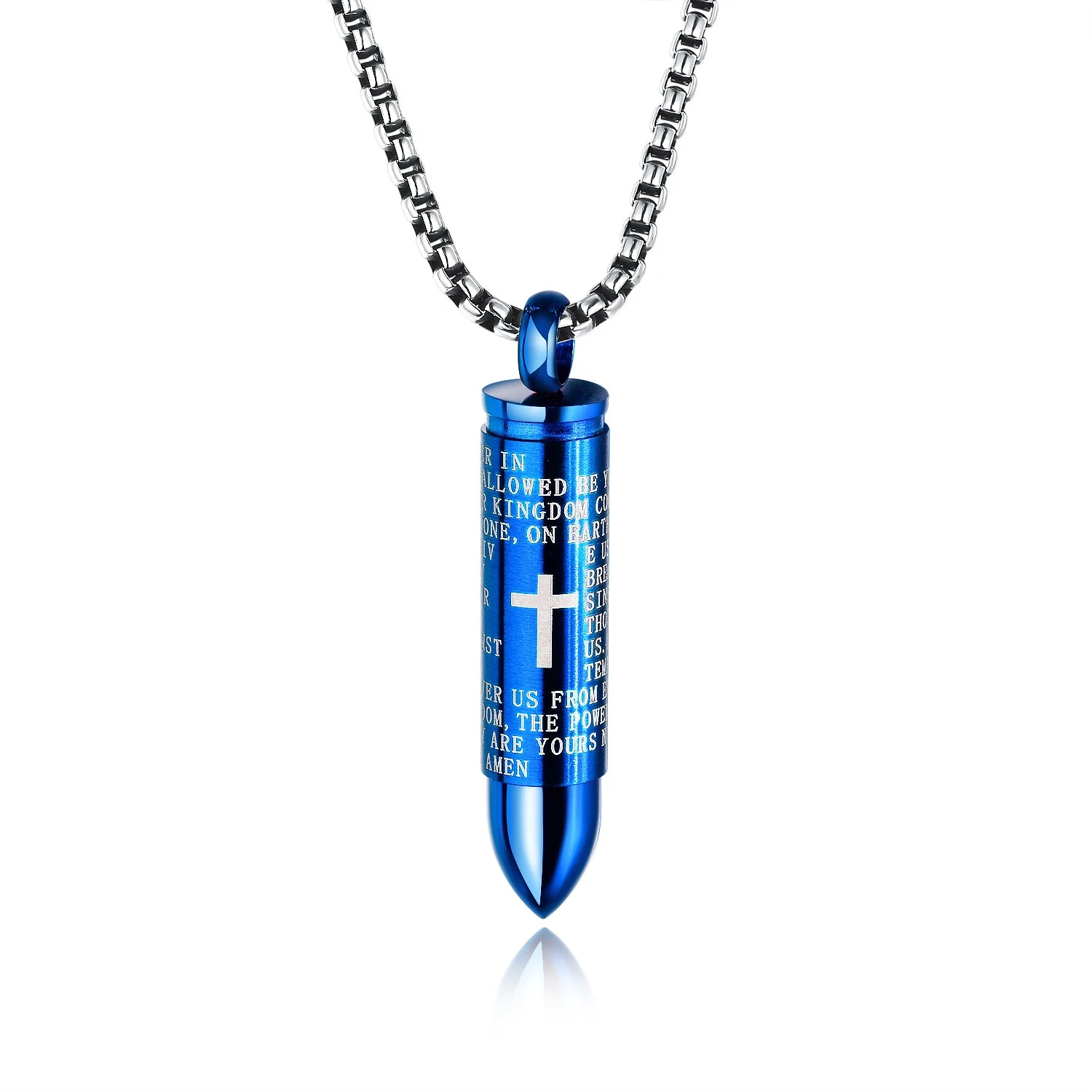 

Vintage Stainless Steel Necklace Link Chain Multi Plating Bullet Christ Retro Necklace For Women Men Wholesale English Spanish